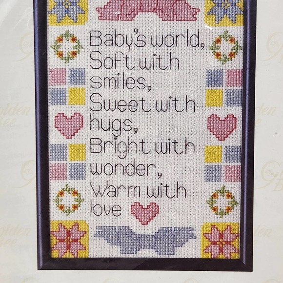 Baby Saying Counted Cross Stitch Sampler Kit Golden Bee 5 x 7 Gift Vintage New - Picture 2 of 4